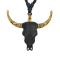 Halskette schwarz Anhänger vergoldet Wasserbüffelschädel aus Eisenholz