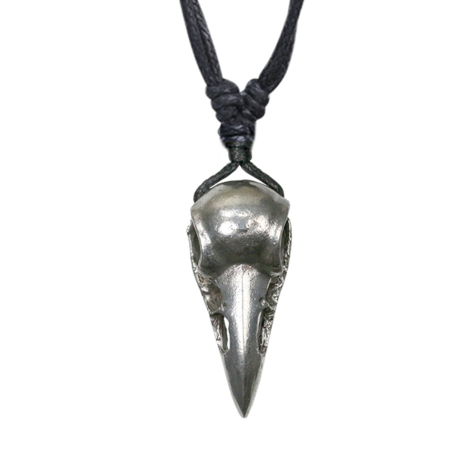Necklace black pendant silver crows skull