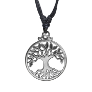 Halskette schwarz Anh&auml;nger silber Baum des Lebens