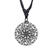 Halskette schwarz Anhänger silber Blume Mandala