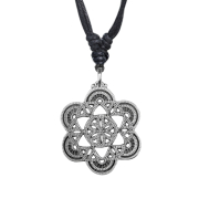 Halskette schwarz Anh&auml;nger silber Blume Keltisch
