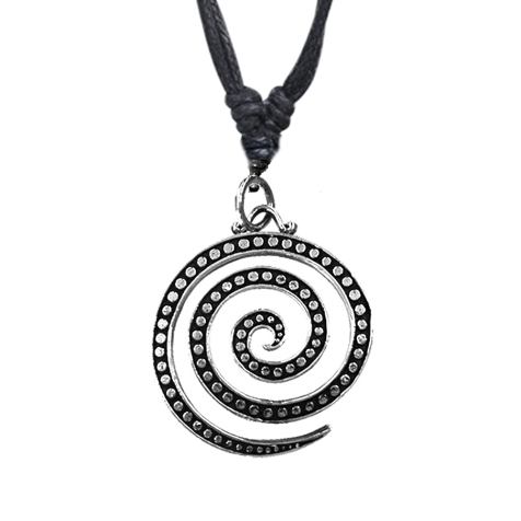 Necklace black pendant silver spiral