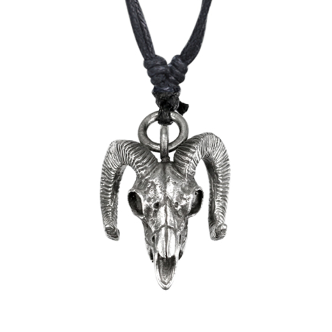 Collier noir pendentif argent crâne de bouquetin