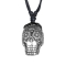 Necklace black pendant silver skull with flowers