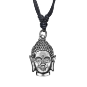 Halskette schwarz Anhänger silber Buddha