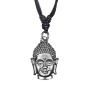 Collier noir pendentif argent Bouddha