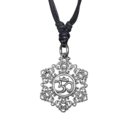 Halskette schwarz Anhänger silber Om