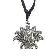 Halskette schwarz Anh&auml;nger silber Indische Blume