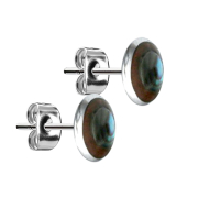 Stud earrings silver plate coconut wood with abalone
