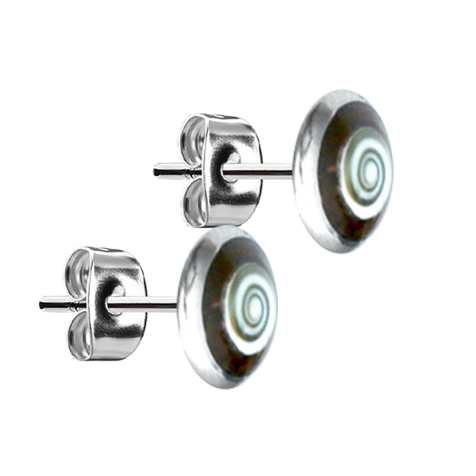 Stud earrings silver plate coconut wood with Shiva eye