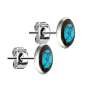 Stud earrings silver plate coconut wood with turquoise stone