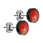 Stud earrings silver plate coconut wood with fake coral red