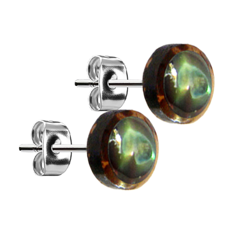 Boucles doreilles argent Assiette en bois de coco avec insert Abalobe