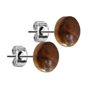 Stud earrings silver plate made of teak wood