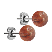 Ear stud silver ball made of mandarin wood