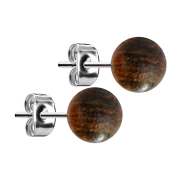 Stud earrings silver ball made of teak wood