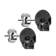 Boucles doreilles argent tête de mort en os noir