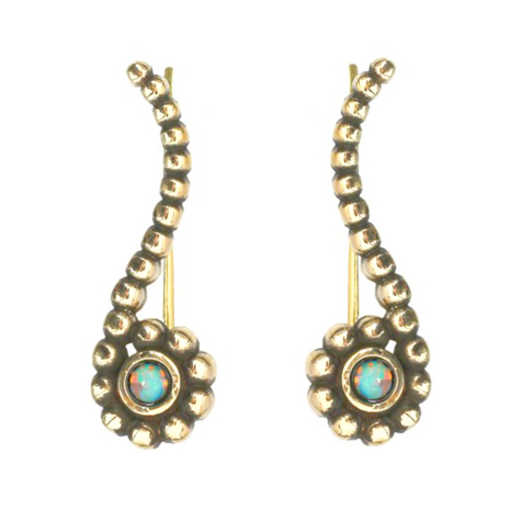 Boucle doreille Ear Climber boules dorées avec opale blanche