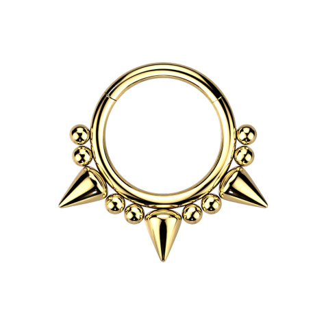 Micro segment ring hinged gold-plated three cones and eight balls