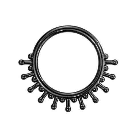 Anello a microsegmenti incernierato su asta con sfera nera a undici spicchi