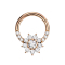 Micro anneau segment pliable or rose front cristaux argent et fleur