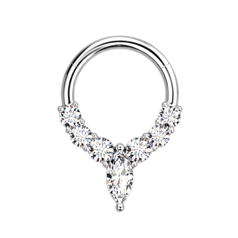 Micro anneau segment pliable argent six cristaux argent et un ovale