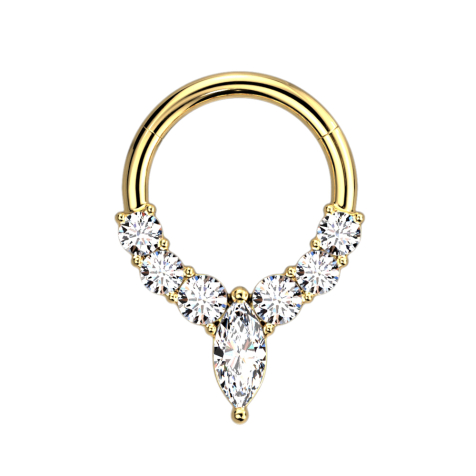 Micro anneau segment pliable doré six cristaux dorés et un ovale