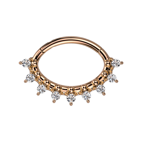 Micro anneau segment pliable or rose Ovale neuf cristaux argent et boules