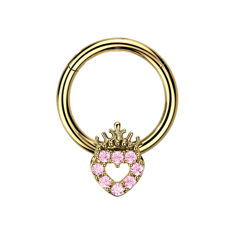 Micro Segmentring klappbar vergoldet Herz mit Kristallen pink und Krone