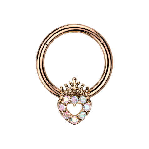 Micro anneau segment pliable or rose coeur avec cristaux multicolores et couronne