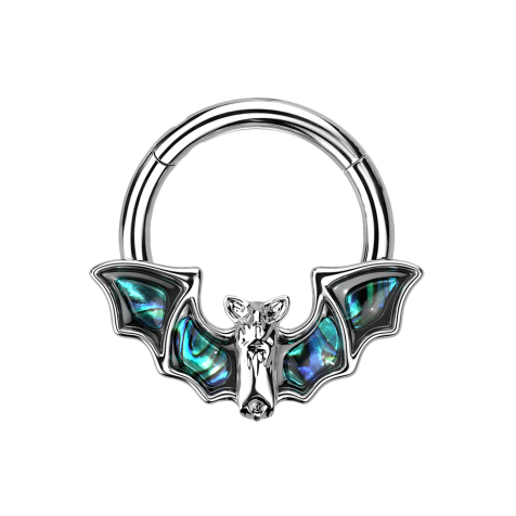Micro segment ring hinged silver bat with abalone