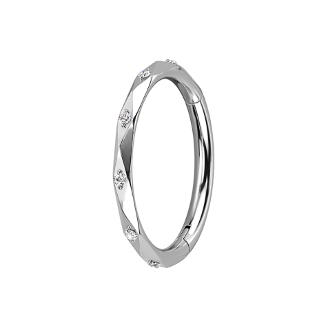 Micro anello segmentato pieghevole argento sfaccettato con cristalli argento