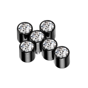 Black Dermal Anchor with Cross and Six Silver Crystals