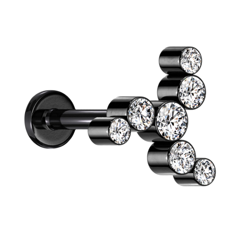 Micro Labret filetage intérieur noir Éolienne sept cristaux argentés