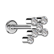 Micro Labret Internal Thread Silver Cross Six Crystals...