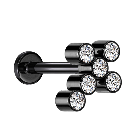 Micro Labret Innengewinde schwarz Kreuz sechs Kristalle silber