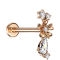 Micro labret femelle or rose fleur quatre cristaux et bouchon cristal argenté