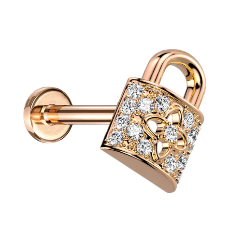 Micro Labret femelle or rose serrure avec cristaux argentés