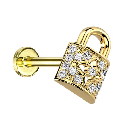Micro labret internal thread gold-plated lock with crystals silver