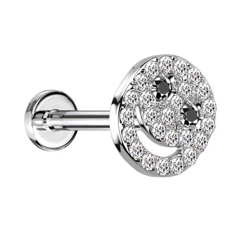 Micro labret internal thread silver smiley with crystals silver