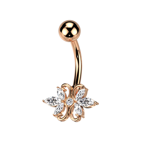 Banana oro rosa con sfere di cristalli doppio cuore argento