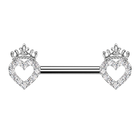 Barbell silver heart and crown crystals silver