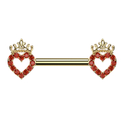 Barbell gold-plated heart and crown crystals red