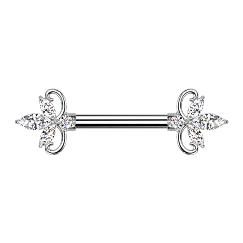 Barbell silber doppel Herz Kristalle silber