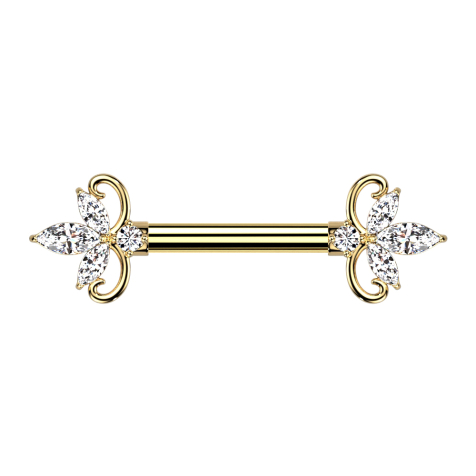 Barbell gold-plated double heart crystals silver