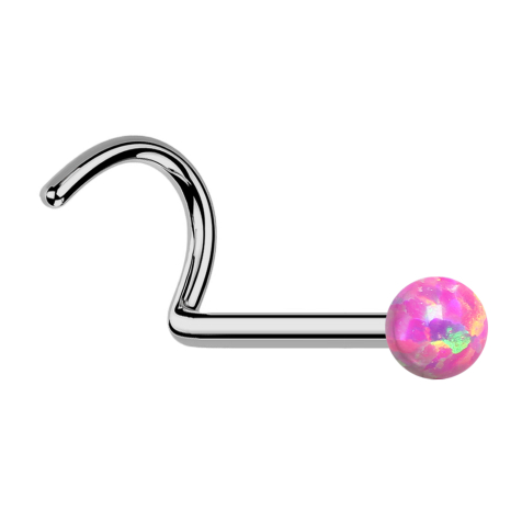 Threadless nose stud, curved, silver, opal pink
