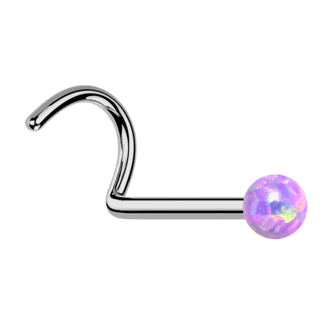 Threadless nose stud, curved, silver, opal violet