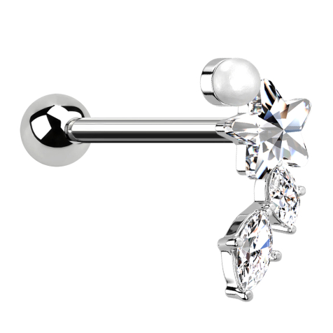 Micro bilanciere in argento con stella di cristallo e due gocce di cristallo