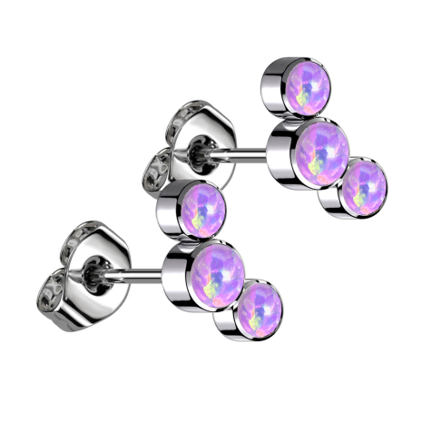 Boucles doreilles sans tige argent trois opales violettes
