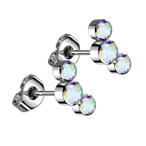 Boucles doreilles sans tige argent trois cristaux multicolores